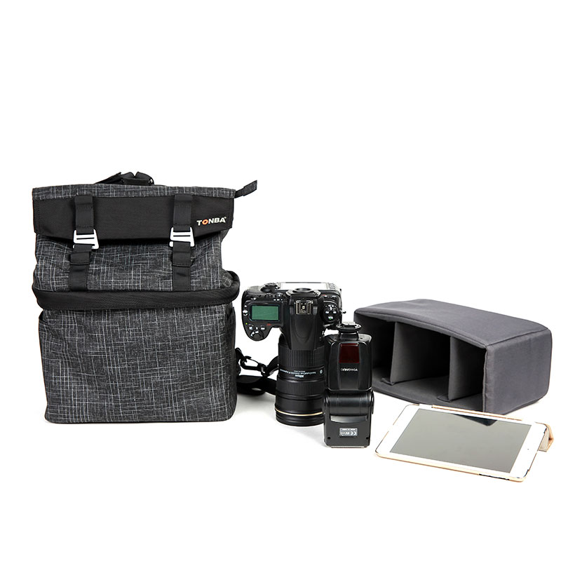 休闲时尚格仔卷盖双肩摄影背包 T6100